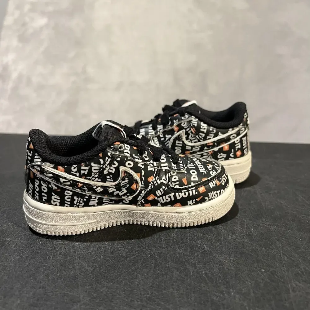 Nike Air Force 1 Shoes Kids Size 7C Black White Just Do It JDI All Over Logo AF1